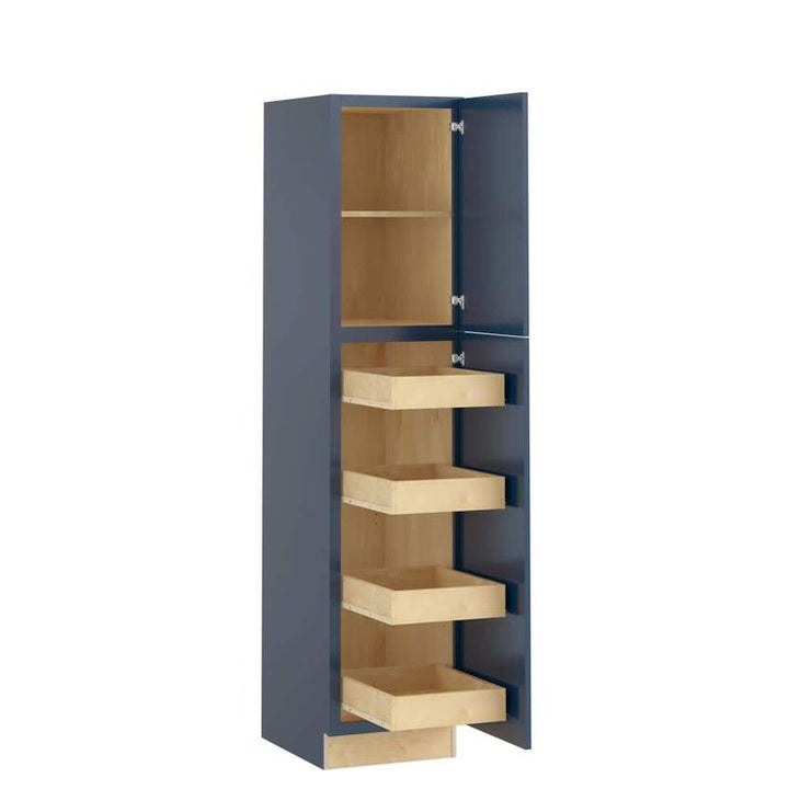 Home Decorators Collection Newport 18 in. W x 24 in. D x 84 in. H Assembled Plywood Pantry Kitchen Cabinet in Mythic Blue with 4ROT Soft Close RH