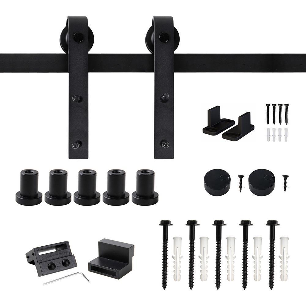 6 ft./72 in. Frosted Black Sliding Barn Door Hardware Track Kit for Single with Non-Routed Floor Guide - Super Arbor