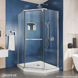 DreamLine Prism 36 in. x 36 in. x 74.75 in. Semi-Frameless Pivot Neo-Angle Shower Enclosure in Brushed Nickel with White Base