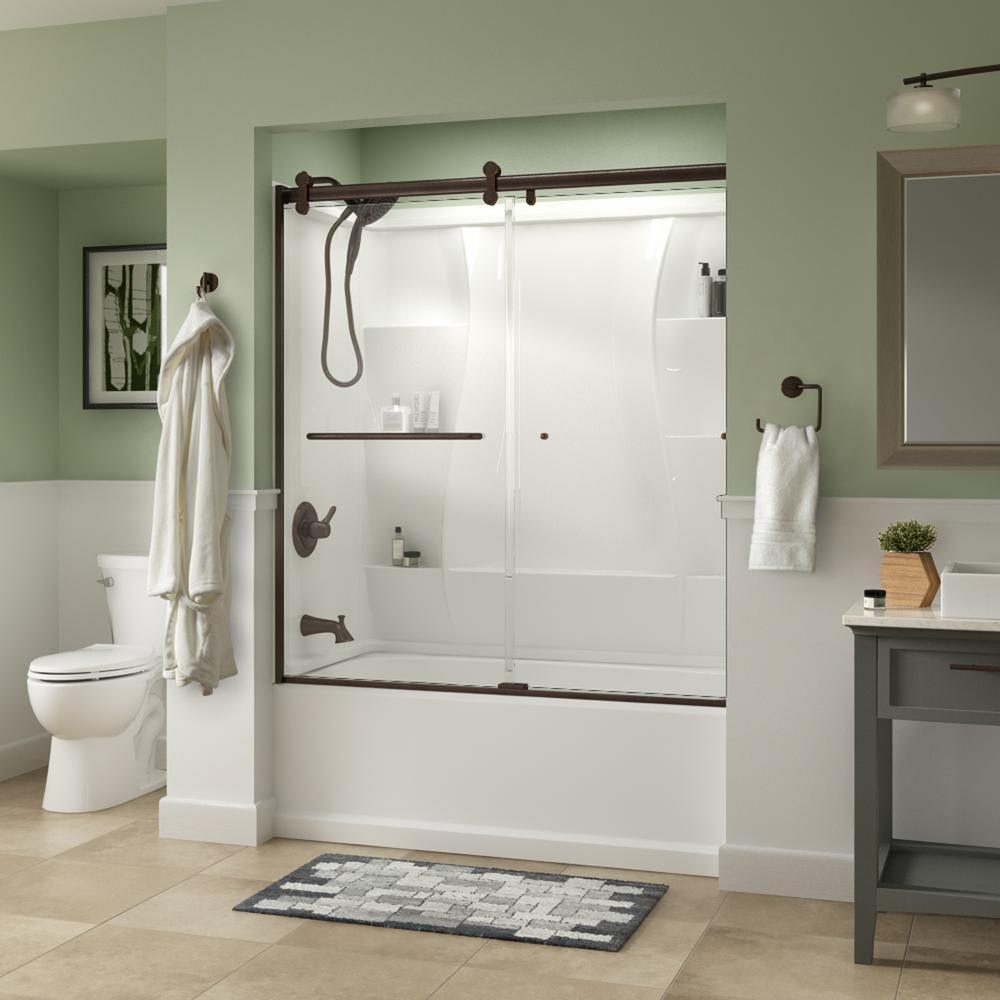 Simplicity 60 x 58-3/4 in. Frameless Contemporary Sliding Bathtub Door in Nickel with Rain Glass - Super Arbor