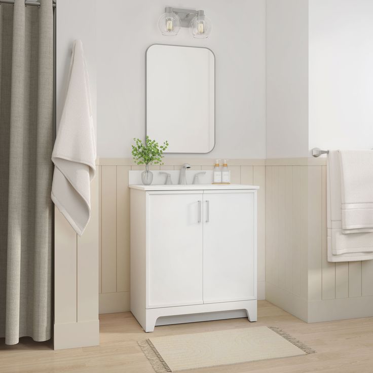 Style Selections Madix 30-in White Undermount Single Sink Bathroom Vanity with White Engineered Stone Top