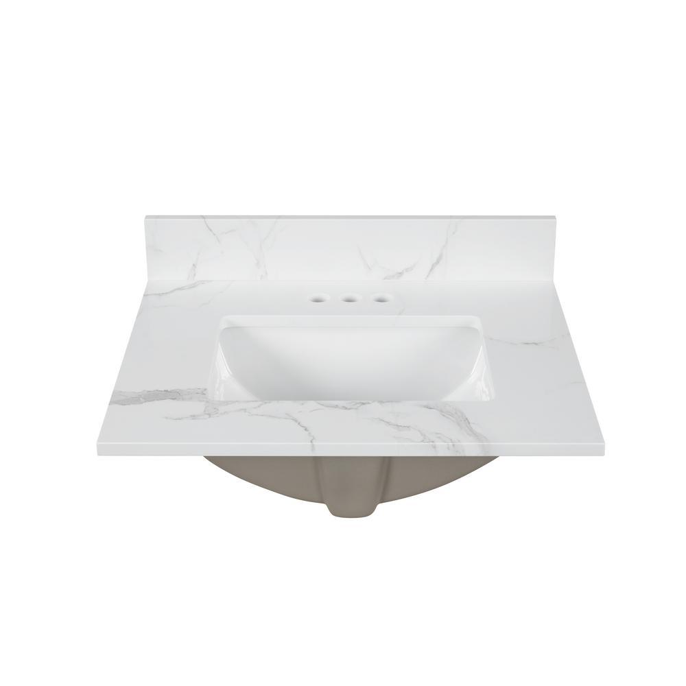 25 in. W x 22 in. D x 0.75 in. H Engineered Marble Vanity Top in Calacatta White with White Basin - Super Arbor