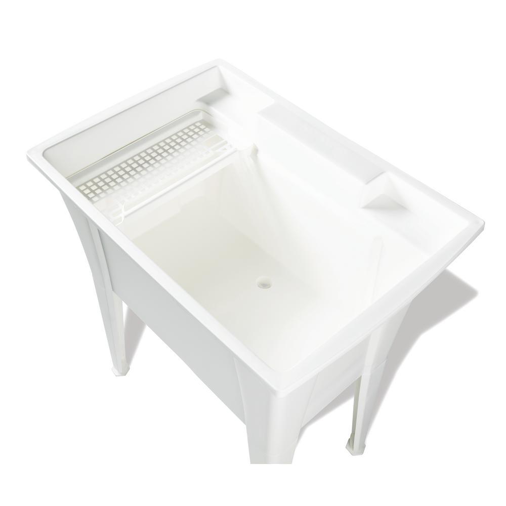 32 in. x 22 in. Polypropylene White Laundry Sink with 2 Hdl Non Metallic Pullout Faucet and Installation Kit - Super Arbor