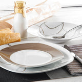 Nikita 18-Piece Casual Ivory White With Brown Lines Porcelain Dinnerware Set (Service for 6)