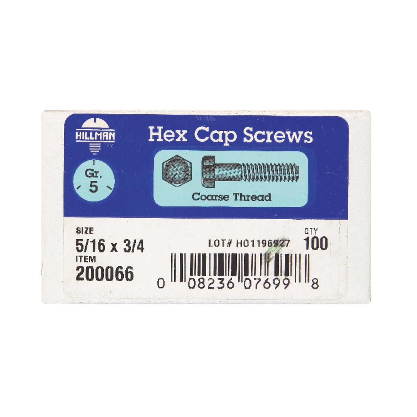 Hillman 5/16 in. Diameter x 3/4 in. Length Grade 5 Heat-Treated Zinc Steel Hex Head Cap Screws, Coarse Thread (100-Pack)