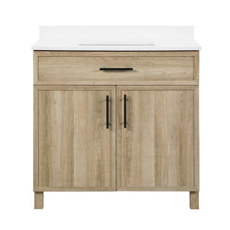 Style Selections Dolton 36-in Natural Oak Undermount Single Sink Bathroom Vanity with White Engineered Stone Top
