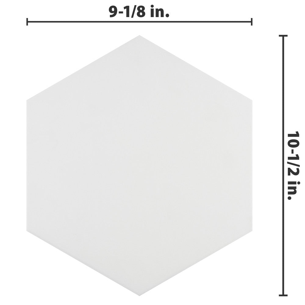 Merola Tile Apini Hex Matte White 9-1/8 in. x 10-1/2 in. Porcelain Floor and Wall Tile (7.14 sq. ft./Case)
