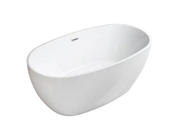 Berck 59 in. Acrylic FlatBottom Double Ended Bathtub with Brushed Nickel Overflow and Drain Included in White