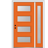 51 in. x 81.75 in. Celeste Frosted Glass Left-Hand Inswing 4-Lite Eclectic Painted Steel Prehung Front Door w/ Sidelite - Super Arbor
