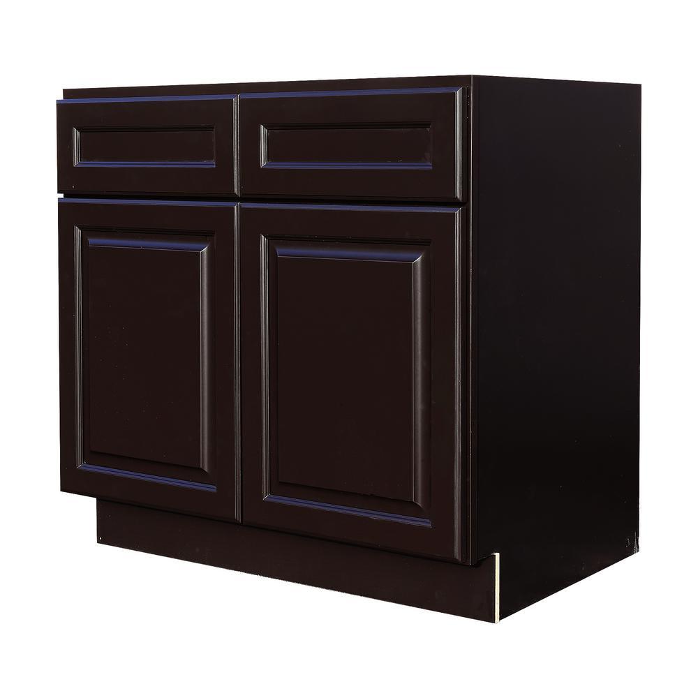 Newport Ready to Assemble 36x34.5x24 in. Base Cabinet with 2 Door and 2 Drawer in Dark Espresso - Super Arbor