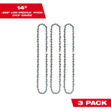 Milwaukee 14 in. Chainsaw Chain, .325 in. Low Profile Pitch, .043 in. Gauge (3-Pack)