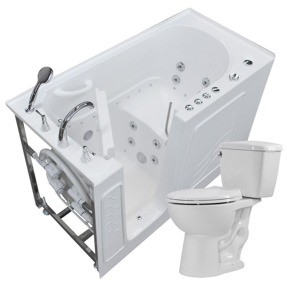 Universal Tubs 60 in. Walk-In Air Bath Tub in White with 1.28 GPF Single Flush Toilet