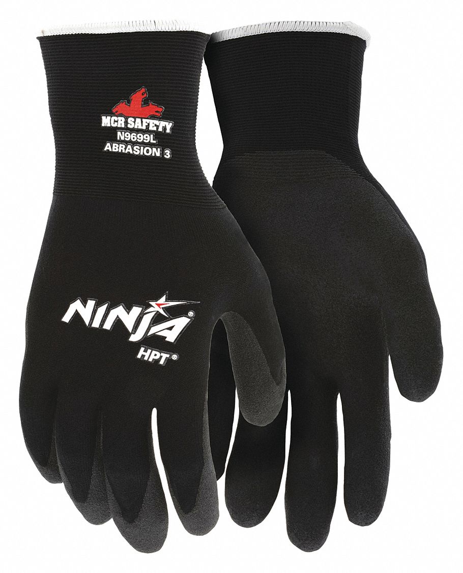 MCR SAFETY Ninja N9699 PVC Coated Gloves, XL, Black, 12-Pack
