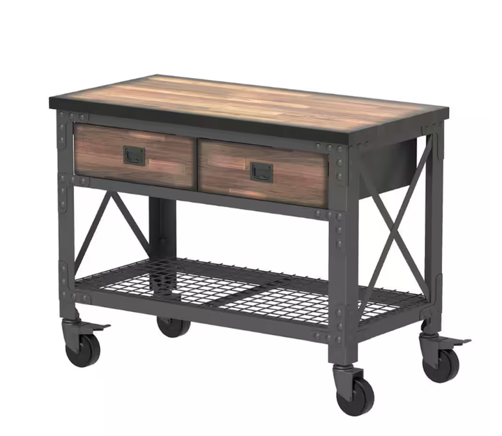 48 in. x 24 in. 2-Drawers Rolling Industrial Mobile Workbench Cabinet and Wood Top
