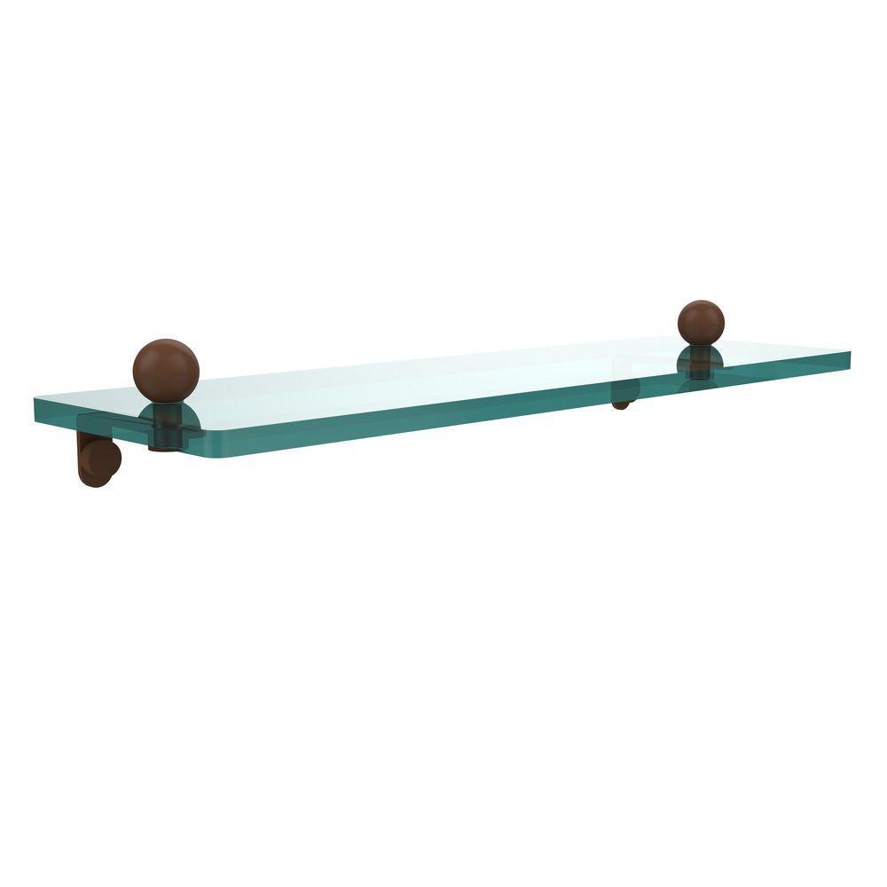 16 in. L x 3 in. H x 5 in. W Clear Glass Vanity Bathroom Shelf in Satin Nickel - Super Arbor