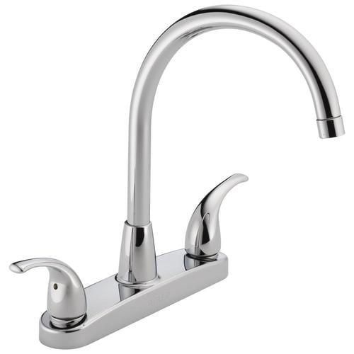 Peerless Chrome 2-Handle Deck-Mount High-Arc Handle Kitchen Faucet (Deck Plate Included)