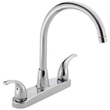 Peerless Chrome 2-Handle Deck-Mount High-Arc Handle Kitchen Faucet (Deck Plate Included)