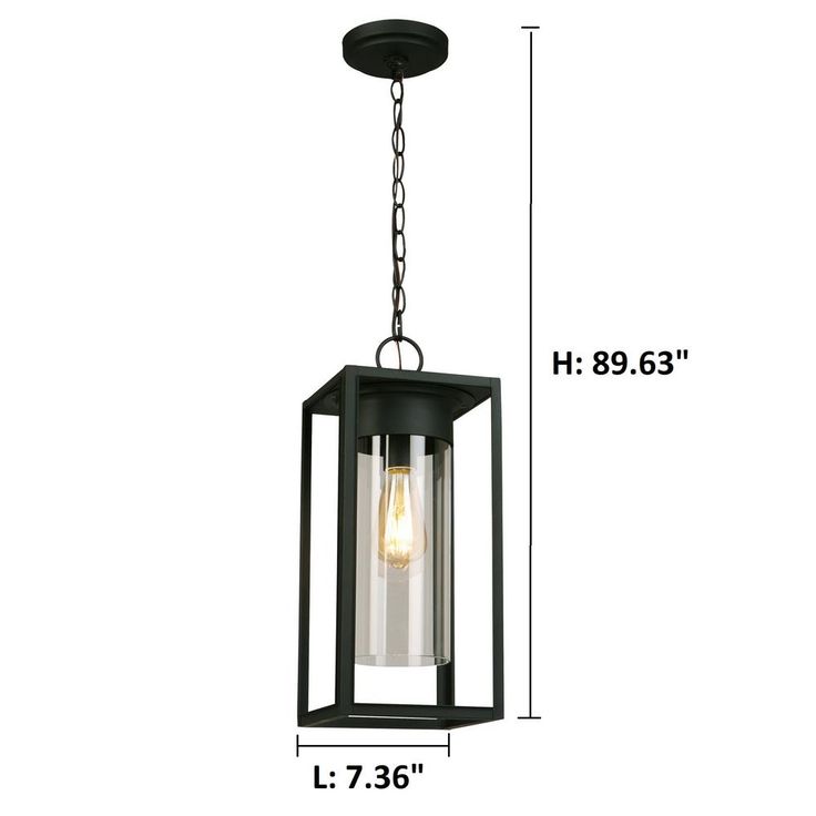 Walker Hill 7.36 in. W x 17.63 in. H 1-Light Matte Black Outdoor Hanging Pendant Light with Clear Glass