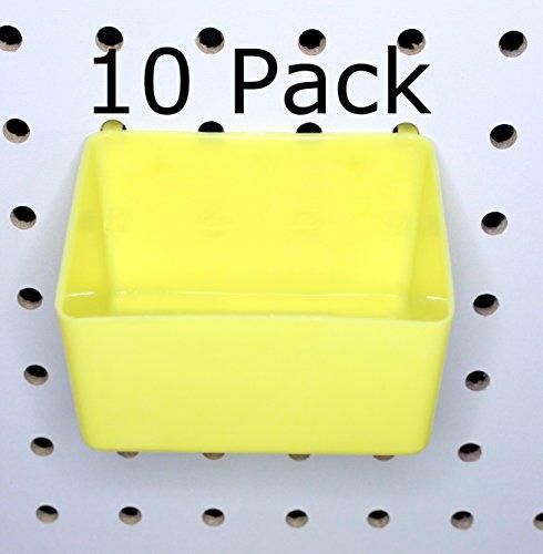 PEG BOARD Yellow Plastic Part Bins  Hooks to Peg Tool Board - Workbench Pegboard Holder 10 PACK