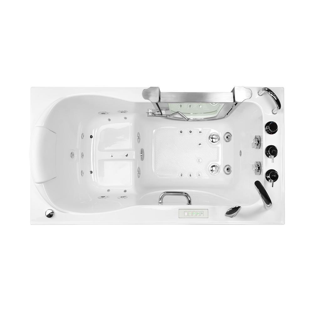 Deluxe 55 in. Walk-In Whirlpool and Air Bath Bathtub in White, Thermostatic Faucet, Digital Control, LH 2 in. Dual Drain - Super Arbor