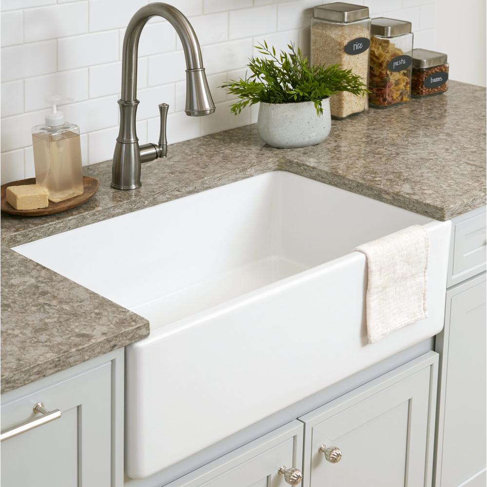 Bradstreet II Farmhouse/Apron-Front Fireclay 30 in. Single Bowl Kitchen Sink in Crisp White - Super Arbor