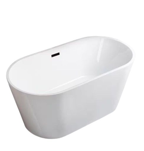 WOODBRIDGE Derby 59 in. Acrylic Flatbottom Double-Ended Freestanding Bathtub with Matte Black Overflow & Drain, White