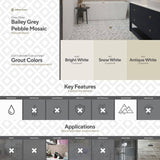 Jeffrey Court Bailey Grey Pebble 12 in. x 12 in. x 10 mm Honed Natural Stone Mosaic Wall/Floor Tile