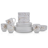 16-Piece Casual Gold and White Porcelain Dinnerware Set (Set for 4)