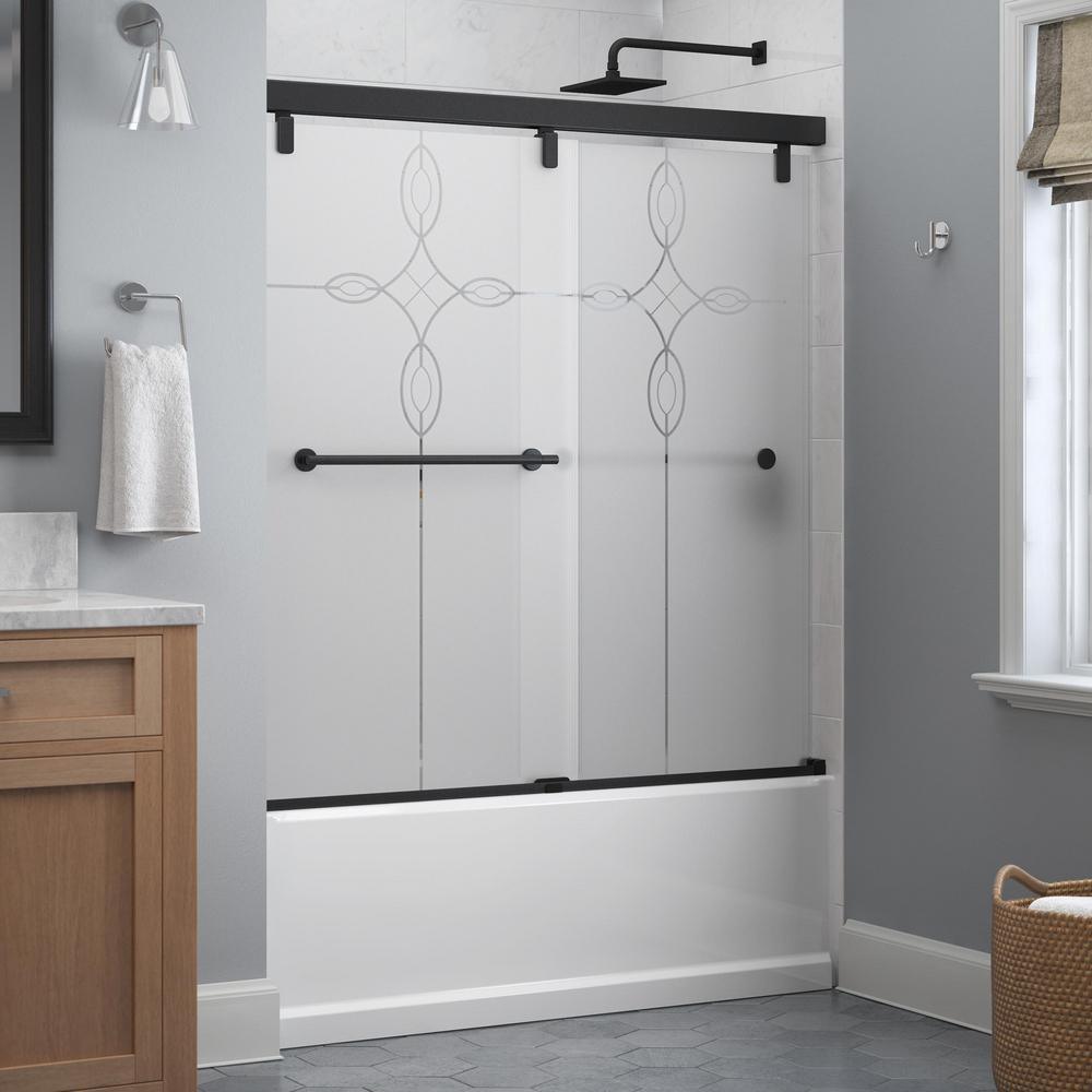 Lyndall 60 in. x 59-1/4 in. Frameless Mod Soft-Close Sliding Bathtub Door in Matte Black with 1/4 in. (6 mm) Clear Glass - Super Arbor