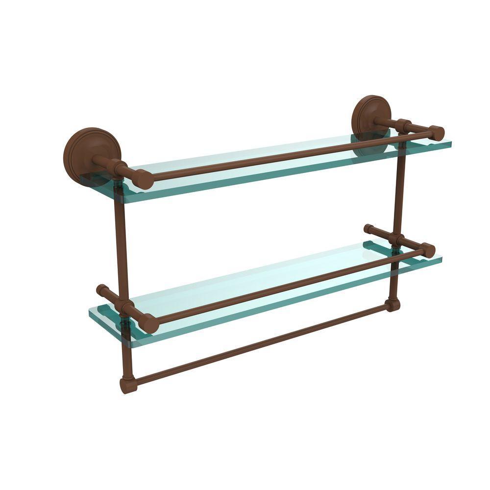 22 in. L  x 12 in. H  x 5 in. W 2-Tier Clear Glass Bathroom Shelf with Towel Bar in Polished Chrome - Super Arbor