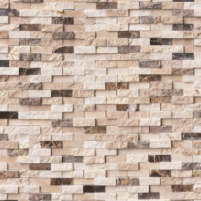 MSI Emperador Blend Split Face 12 in. x 12 in. x 10 mm Textured Marble Mesh-Mounted Mosaic Wall Tile (10 sq. ft. / case)