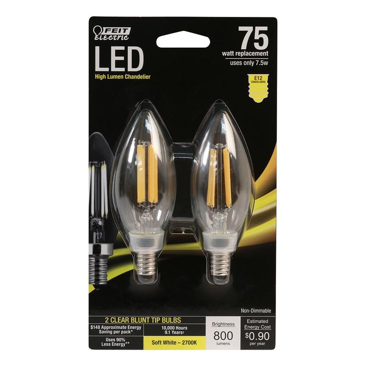Feit Electric 75-Watt Equivalent (2700K) B10 Candelabra Dimmable Filament LED Clear Glass Light Bulb in Soft White (12-Pack)