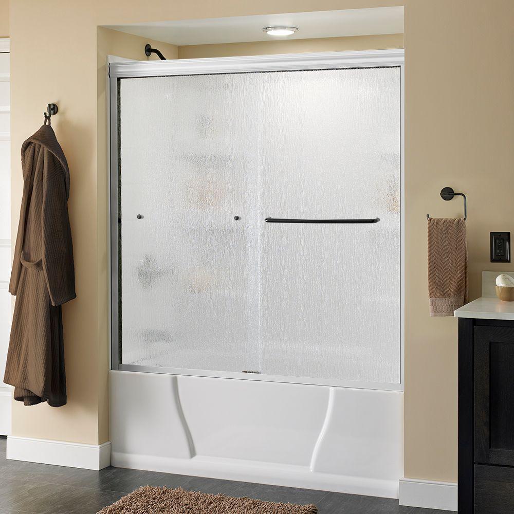 Simplicity 60 in. x 58-1/8 in. Semi-Frameless Traditional Sliding Bathtub Door in Bronze with Niebla Glass - Super Arbor