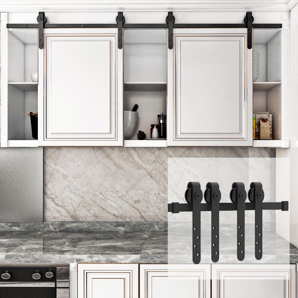 6.6 ft./79 in. Black Steel Sliding Barn Door Track and Hardware Kit for Double Doors with Floor Guide - Super Arbor