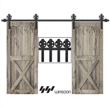 12 ft. /144 in. Frosted Black Sliding Barn Door Track and Hardware Kit for Double Doors with Non-Routed Floor Guide - Super Arbor