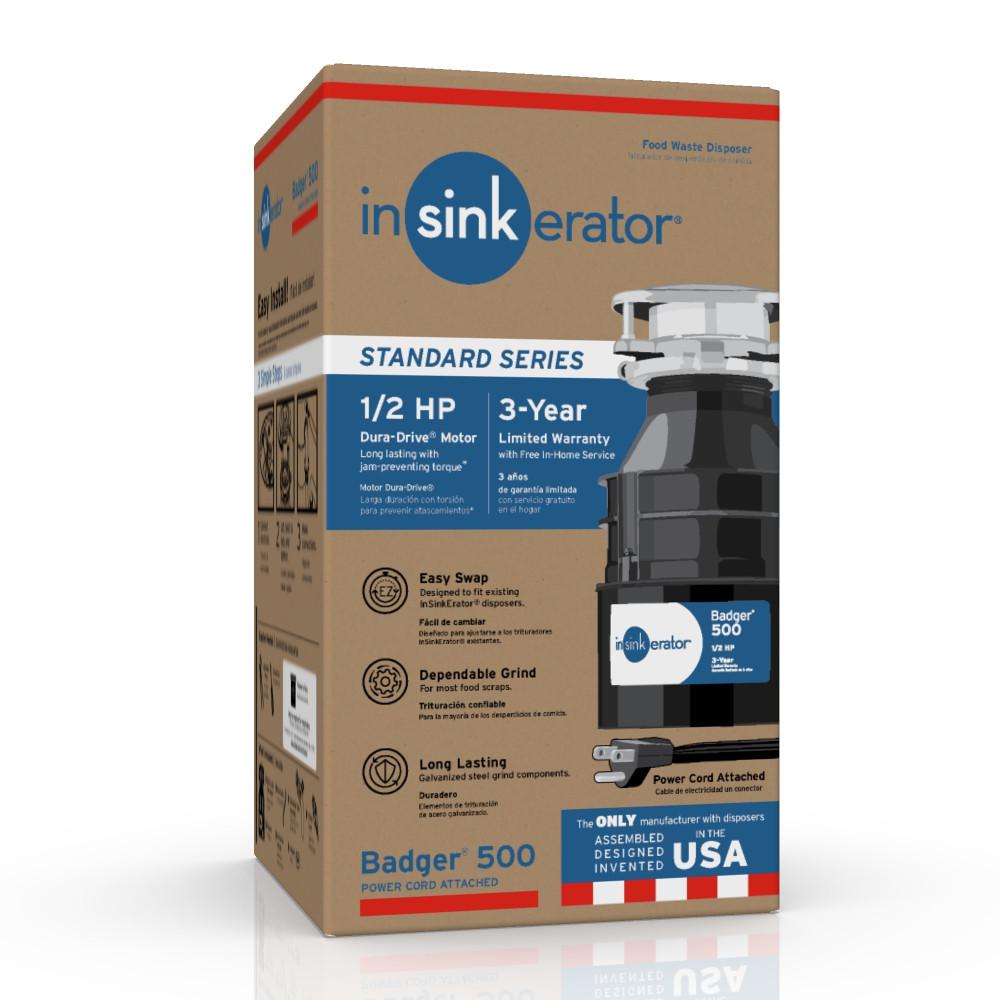 InSinkErator Badger 500 1/2 HP Continuous Feed Garbage Disposal with Power Cord - Super Arbor