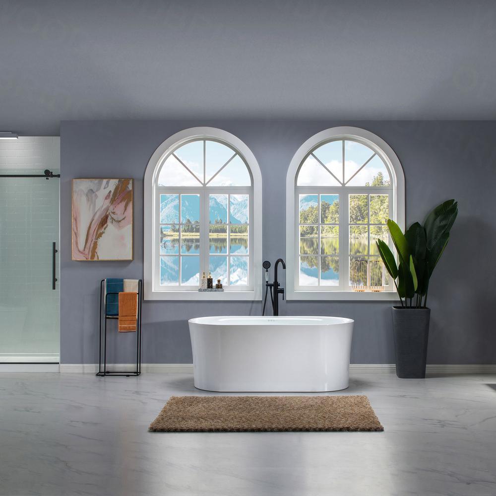 Tion 59 in. Acrylic Freestanding Double Ended Air Bath Bathtub with Drain and Overflow Included in White - Super Arbor
