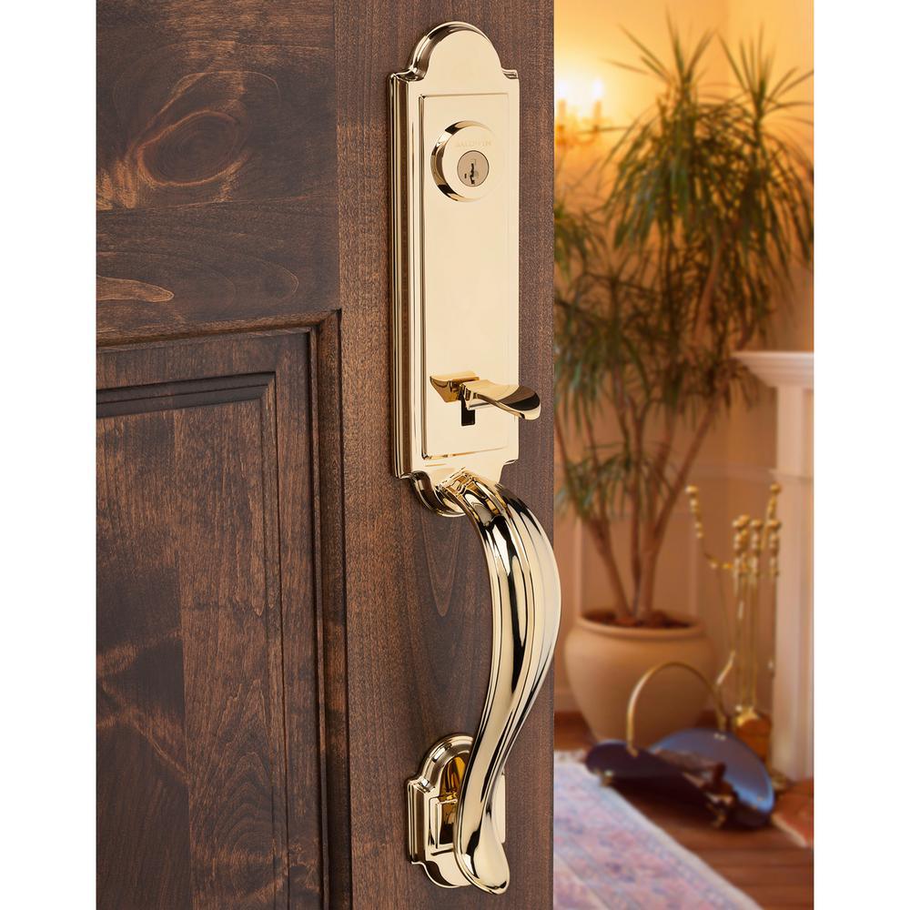 Prestige Avendale Single Cylinder Lifetime Polished Brass Door Handleset & Arch Rose Tobin Door Lever feat SmartKey - Super Arbor