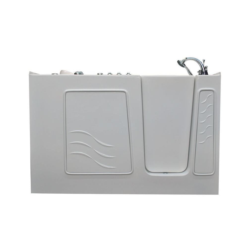 Rampart Nova Heated 5 ft. Walk-in Whirlpool and Air Bathtub with 6 in. Tile Easy Up Adhesive Wall Surround in White - Super Arbor