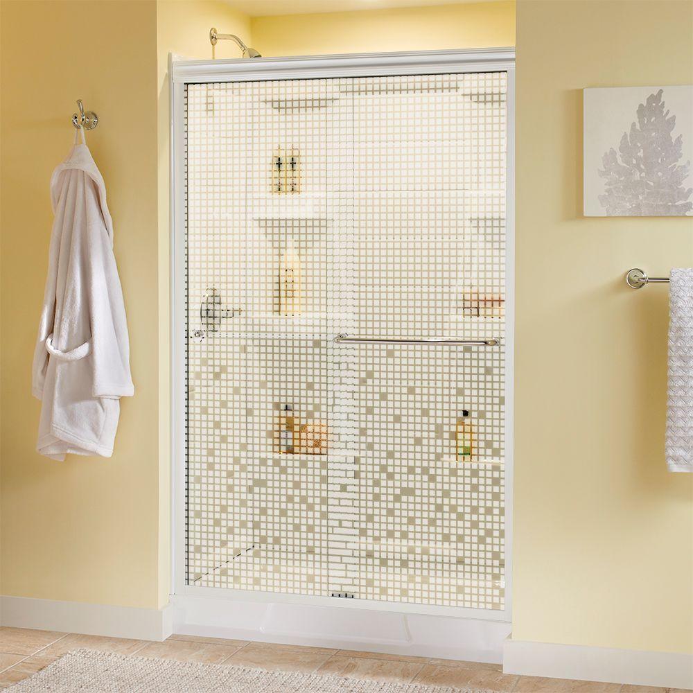 Simplicity 48 in. x 70 in. Semi-Frameless Traditional Sliding Shower Door in Bronze with Niebla Glass - Super Arbor