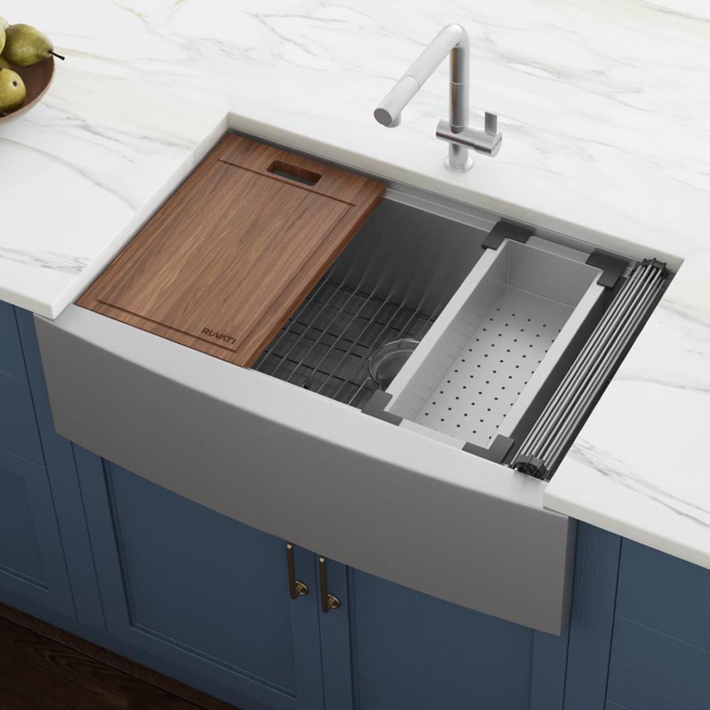 Apron-Front Stainless Steel 36 in. 16-Gauge Workstation Single Bowl Farmhouse Kitchen Sink - Super Arbor
