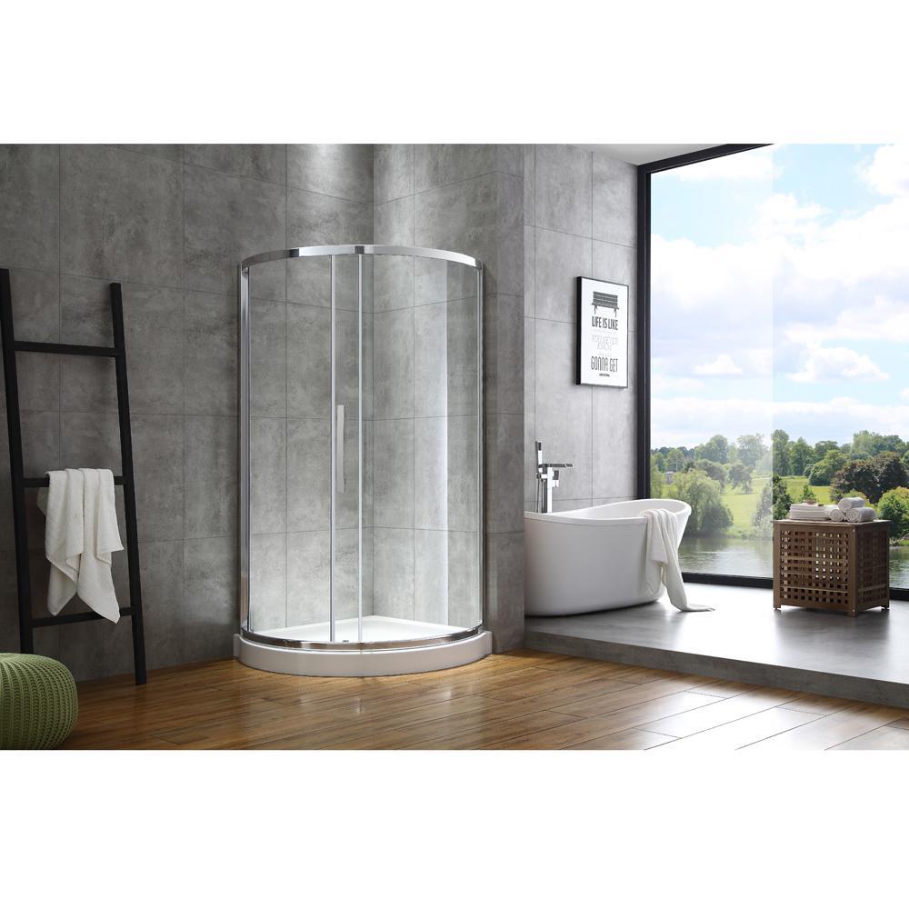 Maia 36 in. x 72.80 in. Semi-Frameless Sliding Corner Shower Door in Chrome with 36 in. x 36 in. Base in White - Super Arbor