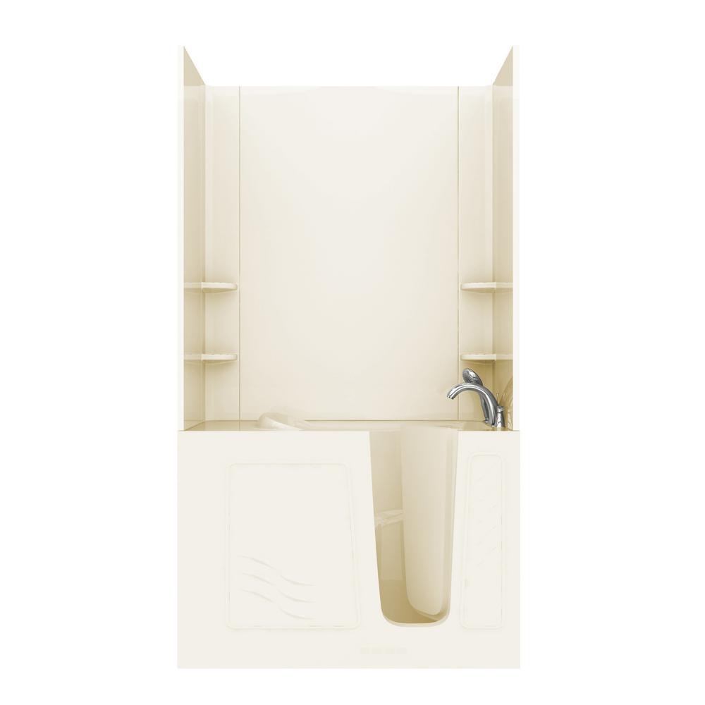 Rampart 4.5 ft. Walk-in Non-Whirlpool Bathtub with Easy Up Adhesive Wall Surround in Biscuit - Super Arbor