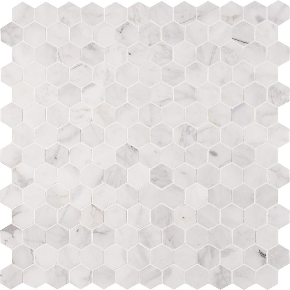 Calacatta Cressa Hexagon 12 in. x 12 in. x 10mm Honed Marble Mesh-Mounted Mosaic Tile (9.8 sq. ft./Case) - Super Arbor