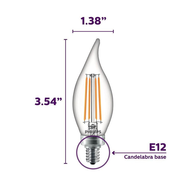 Philips 40-Watt Equivalent B11 Dimmable Edison LED Candle Light Bulb Glass Bent Tip Candelabra Base Daylight (5000K) (6-Pack)
