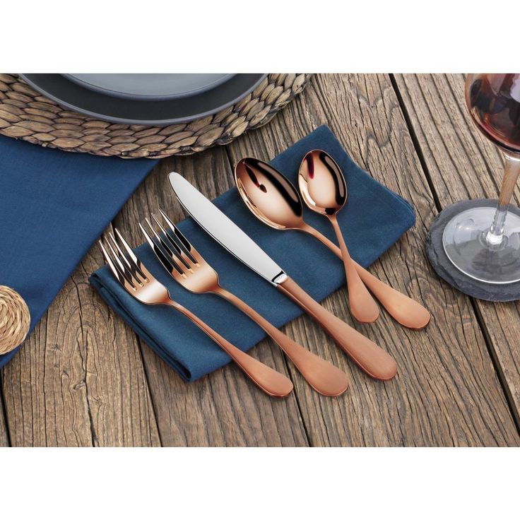 Rain 18/10 Stainless Steel Flatware 20-Piece Set, Antique Copper Finished, Service for 4