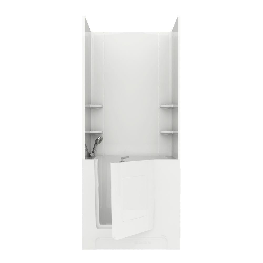 Rampart Nova Heated 5 ft. Walk-in Whirlpool Bathtub with Flat Easy Up Adhesive Wall Surround in White - Super Arbor