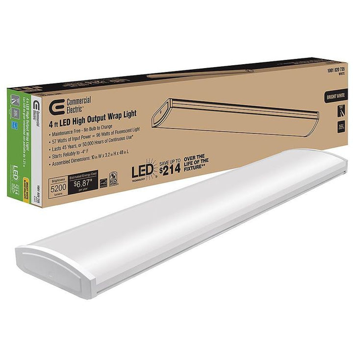 4 ft. High Output 5200 Lumens Integrated LED White Wraparound Light 4000K Bright White 120-277V Energy Star Rated