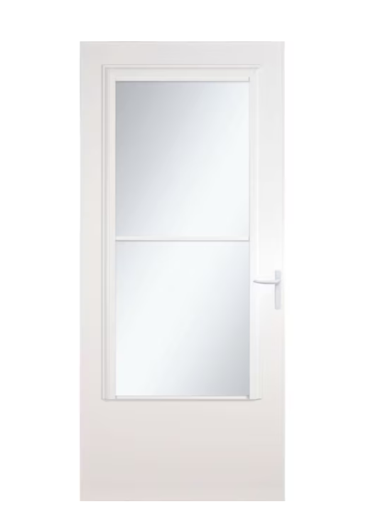 LARSON Concord 30-in x 81-in White Mid-view Retractable Screen Wood Core Storm Door with White Handle