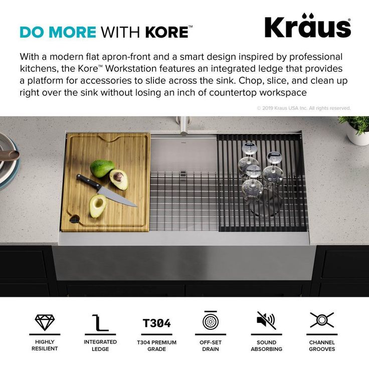 Kore Workstation Farmhouse/Apron-Front Stainless Steel 36 in. Single Bowl Kitchen Sink